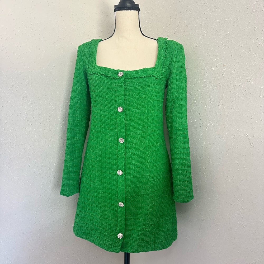 Zara Green Textured Weave Dress Size Large